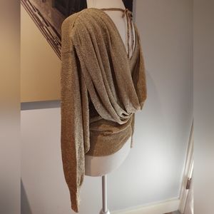 Vintage Dramatic Gold Lame Lurex Draped Open Back Evening Sweater | Sz 12-14